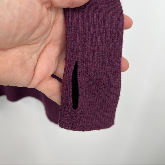 Akini Cowl-Neck Long Sleeves Drawstring Knit Purple Side Slit Pullover Sweater - Picture 4 of 11